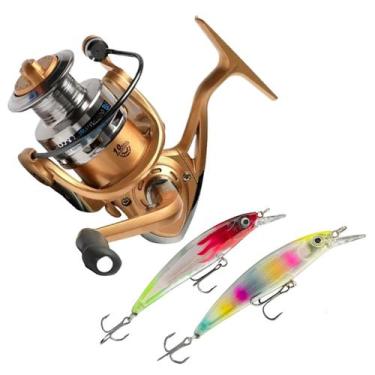 Imagem de Kit Pesca Molinete Cmik FB 4000 / 7000 Alumínio 6 Rolamentos + 2 Iscas