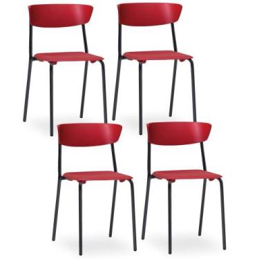 Imagem de Kit 04 Cadeiras Fixa Base Preta Empilhável Bit Vermelho - Lyam Decor