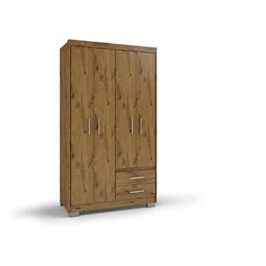 Imagem de Guarda Roupa Roupeiro De Solteiro Marrom com 4 Portas 2 Gavetas Armário Multiuso Pry 1,05x1,85