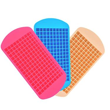 Imagem de FUYTERY Mini bandejas de cubo de gelo 160 grades cubo de silicone para geladeira molde de cozinha (rosa + laranja + azul)