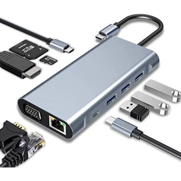 Imagem de KABEWUS HUB USB C 10 em 1, Docking Station com HDMI 4K, VGA, USB 3.0, Porta USB-C, 100W PD, Ethernet RJ45, Leitor de cartão SD/TF, Compatível com MacBook Pro/Air e outros dispositivos Tipo C