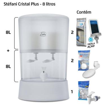 Imagem de Filtro Para Água Stéfani Cristal Plus 8 Litros 2 Velas Tripla Ação E 2