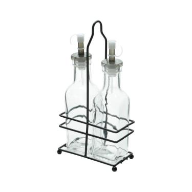 Imagem de Galheteiro Vidro 3 Pc Suporte Metal Preto 200Ml 11X23Cm Lyor