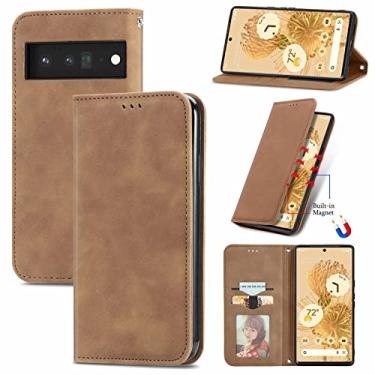 Imagem de YUNCHAO Caixa de telefone Para o Google Pixel 6 Skin Retro Feel Business Magnetic Horizontal Flip Leather Case com titular e slots de cartão e carteira e moldura fotográfica capa para celular