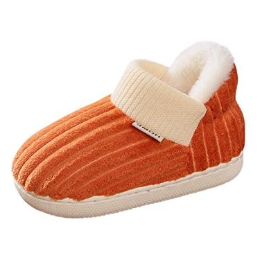 Imagem de Chinelos de casa para crianças meninas meninos chinelos de algodão confortáveis chinelos de casa quarto chinelos de casa pequenos chinelos para meninas (laranja, 9-9,5 anos crianças grandes)
