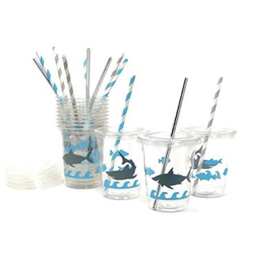 Imagem de Copos de festa de tubarão – Conjunto de 12 lembrancinhas de aniversário para piscina no oceano