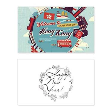 Imagem de Hong Kong Circle Famous Places Festival Ano Novo Cartão de felicitações Mensagem Presente