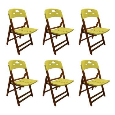 Imagem de Kit Com 6 Cadeiras Dobraveis De Madeira Elegance Mel Polipropileno Ama