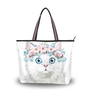 Imagem de Bolsa de ombro My Daily feminina fofa aquarela gato bolsa de mão, Multi, Medium