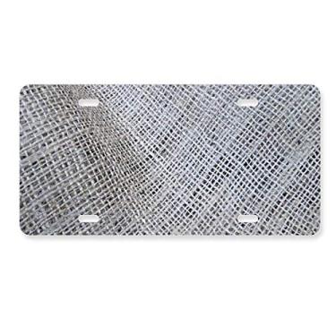 Imagem de DIYthinker Tecido linho cinza abstrato placa de carro decoração de carro acessório de aço inoxidável