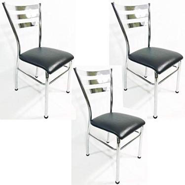 Imagem de Kit 3 Cadeiras de COZINHA com reforço cromada assento preto - Poltronas do Sul