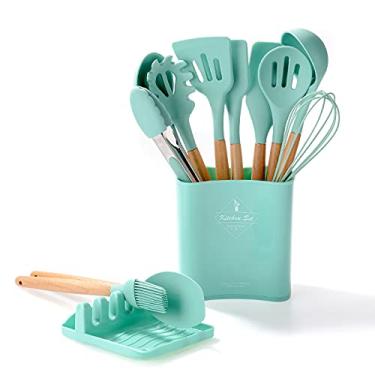Imagem de Kit Utensílios de Silicone para Cozinha - 13 peças - Verde Água - kit utensílios de cozinha, kit cozinha, conjunto de panelas…