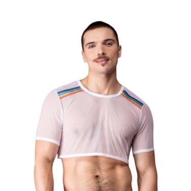 Imagem de Camiseta Cropped De Tule Luxo Pride Parade Unissex Lgbt - Elleama Moda