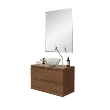 Imagem de Astral Design, Conjunto Para Banheiro Jess 80 tampo Cuba de Vidro e Espelho 70x68 Cor:Freijo