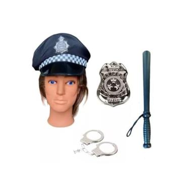 Imagem de Kit Completo Policial Preto Quepe Boina + Acessórios