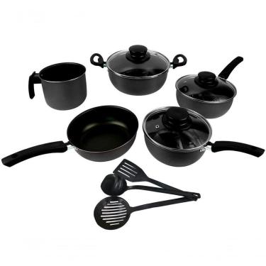 Imagem de Conjunto De Panelas Elegan Antiaderente E Tampa De Vidro 8 Peças Cor:preto