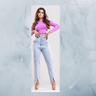 Imagem de Calça Feminina Clochard, sem elastano, com cinto Azul Claro - 4061