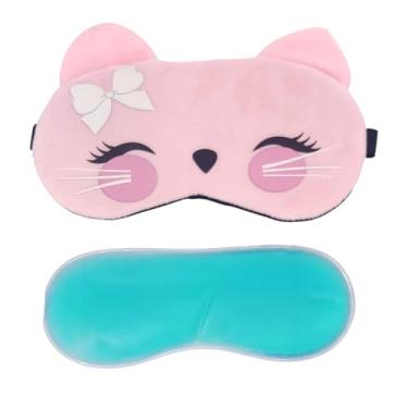 Imagem de Máscaras de Dormir Relaxante para os Olhos com Gel Térmico para Compressa Fria e Quente Reduz Olheiras Gatinho Rosa Laço Cansaço (Rosa Laço MSK-06)