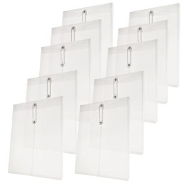 Imagem de Envelope de cordão de poliéster tamanho A4 com reforço expansível, pastas de arquivos reutilizáveis de poliéster transparente organizador de documentos de papel para escritório, escola, casa, pacote