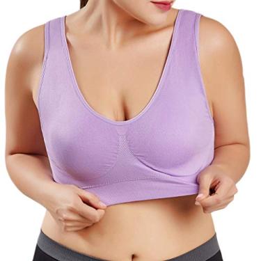 Imagem de Sutiã esportivo plus size para mulheres, cor sólida, sem mangas, gola redonda, tops cropped de verão, Roxa, 3X-Large