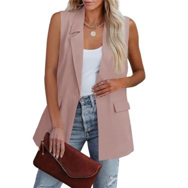 Imagem de Cicy Bell Blazer feminino sem mangas, casual, frente aberta, botão único, jaqueta de verão com bolsos, rosa, G
