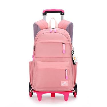 Imagem de Mochilas escolares para meninas com rodinhas, mochila infantil infantil, mochila de viagem casual primária e secundária 6 rodas-Purple