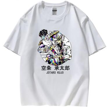 Imagem de Camiseta JoJo Bizarre Adventure Unissex Manga Curta 100% Algodão Killer Queen Cosplay Plus Size 5GG Anime Merch, Jotaro branco, 5G