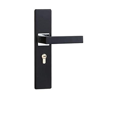Imagem de Fechaduras de porta em liga de alumínio quarto minimalista Maçaneta da porta interna fechadura de cilindro fechadura de segurança silenciosa fechadura de porta em casa, A Preto e prata