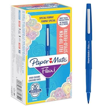 Imagem de Paper Mate Canetas de ponta de feltro Flair, ponta média (0,7 mm), azul, 36 unidades