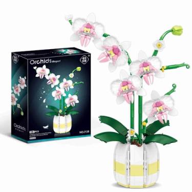 Imagem de Kit de Bloco De Construção Orquídeas para Adultos, Arranjo de Flores Orquídeas Artificiais Blocos de Construção Decorativo | Brinquedo de blocos de montar coleção botânica (616 peças)