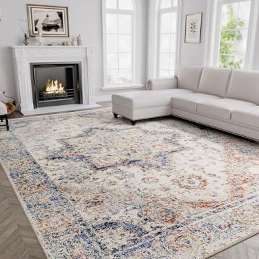 Imagem de H.VERSAILTEX Tapete boêmio atemporal para sala de estar, tapetes antiderrapantes, padrões de inspiração vintage para decoração de casa de fazenda, tapetes laváveis macios 2 x 3 metros - azul oriental