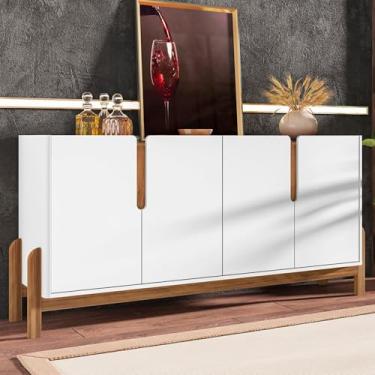Imagem de Aparador Buffet Sala Lizz 170cm com Pés de Madeira Maciça Branco/cedro