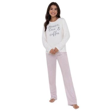 Imagem de Pijama Feminino Longo Pellin 210130 Peace Estampado, M, Branco