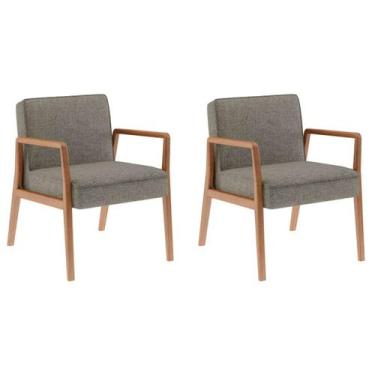 Imagem de Conjunto 2 Poltronas Decorativas Lara tecido linho Cinza Madeira Nogue