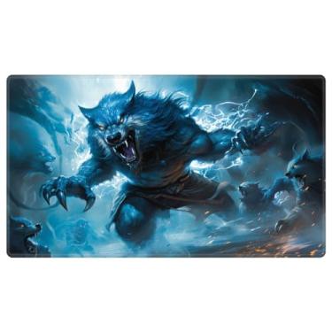 Imagem de EDGFRTOIO Playmat with Zones for MTG Card Game Playing, Game Mats Tabletop Magic Play Mats 24"x14" Commander Deck Gaming Desk Duel Mat Card Gameplay Mats for Beginner, Feral Wolf Werewolf