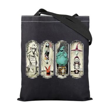 Imagem de TGBJE Presentes para fãs de filmes de terror Jack e Sally Bolsa com alça Spooky Season Gift Zero Inspired Shopping Bag, Bolsa Bl Nightmare 4, 13.78 inches x 7.87 inches x 0.39 inches