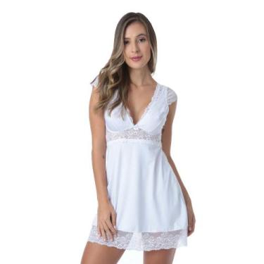 Imagem de Camisola Luiza de Microfibra Light e Renda - Biografia da Moda, Branco