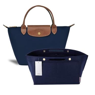 Imagem de ZTUJO Inserção organizadora de bolsa, compatível com alça superior Longchamp Le Pliage P/M, bolsa de ombro P/G (azul marinho, pequena para alça P)