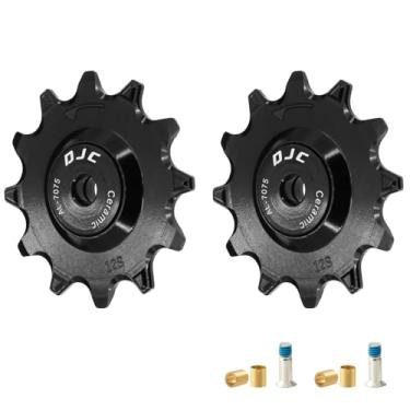 Imagem de DJC 12s Roda de rolamento de cerâmica para bicicleta, 2 peças de tensão para força rival AXS eTap T-Type Di2 11T 12T 13T 14T MTB Road Bike Derailleur traseiro para Shimano para Sram (preto 2 peças