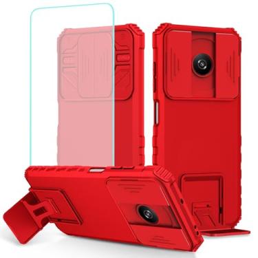 Imagem de Tothedu Capa para Xiaomi Redmi A3, 23129RN51X Capa com protetor de tela de vidro temperado e capa de câmera deslizante, capa protetora fina com suporte resistente para Xiaomi Redmi A3 Vermelho