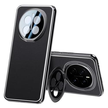 Imagem de POYUFRG Capa de couro para Honor Magic 7 Pro/7, capa de metal para câmera flip com suporte moderno, antiqueda, fina, capa de telefone comercial, preta, 7 Pro