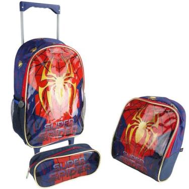 Imagem de Kit Mochila Infantil Rodinhas Homem Super Spider Aranha 2020 Cor Azul 