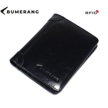 Imagem de Carteira Masculina  100%  Couro  Com Antifurto Preta - Bumerang