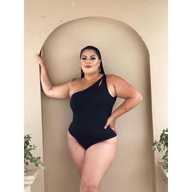 Imagem de Body Plus Size Um Ombro Regata Decote Lateral Costas de Fora, Preto, M