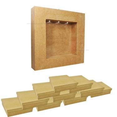 Imagem de Kit Nicho Duplo Quadrado com Led 30x30x6 e 10 Caixa Quadrada 20x20x5 -
