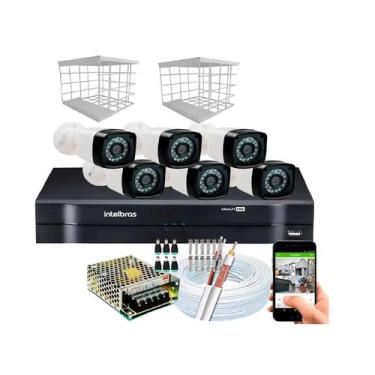 Imagem de Kit 6 Câmeras + DVR Intelbras + Câmeras HD 720p 20m Infra + Fonte, Cab