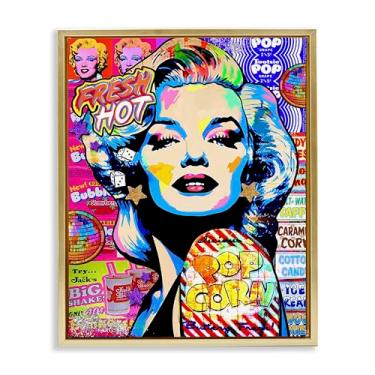 Imagem de Stupell Industries Tela flutuante emoldurada Marilyn estilo pop Groovy Design de arte de parede por Jess Stempel, moldura flutuante dourada, 17 x 21