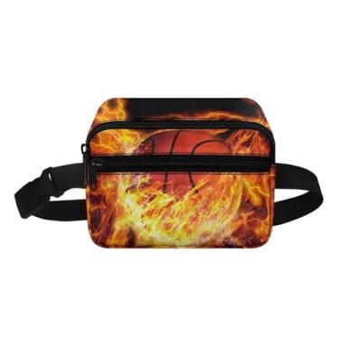 Imagem de Cozeyat Pochete infantil para idades de 8 a 12 anos, bolsa de cintura pequena, bolsa de cintura para meninos, bolsa transversal, bolsa de bumbum, Fire Basketball, One Size