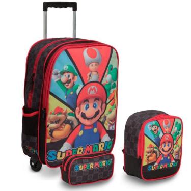 Imagem de Kit Mochila Infantil Escolar Com Rodinhas Super Mario Tam  G - Plike