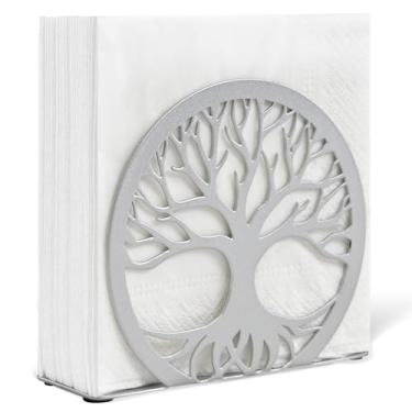 Imagem de Porta-guardanapos de prata para mesa – Dispensador de guardanapos elegante para cozinha, sala de jantar ou cafeteria | Perfeito para guardanapos de coquetel de 15 cm, fazendas e espaços ao ar livre